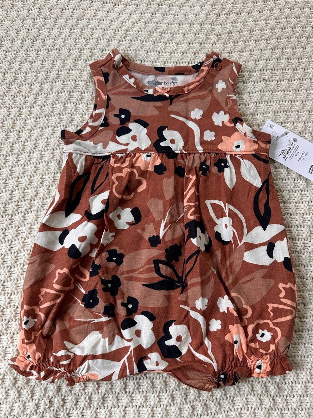 Carters Baby Romper in Rust, Cream and Black Floral